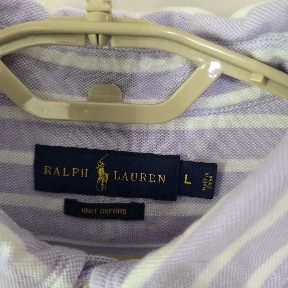 Ralph Lauren Polo Size Large‎ Shirt Mens Light Purple Striped Pique Knit Oxford
